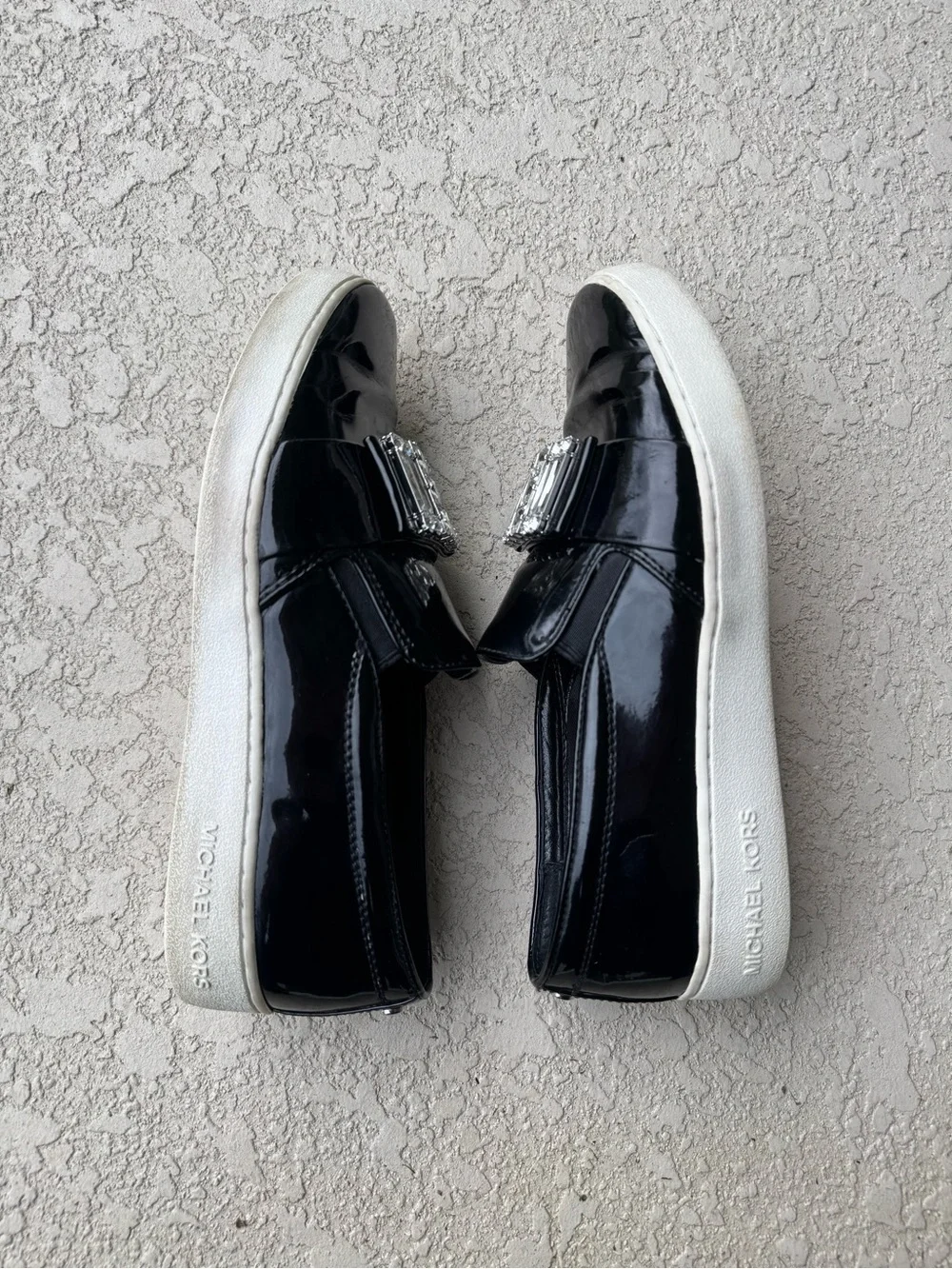 Michael Kors Black Patent Loafers with Crystal Embellishment